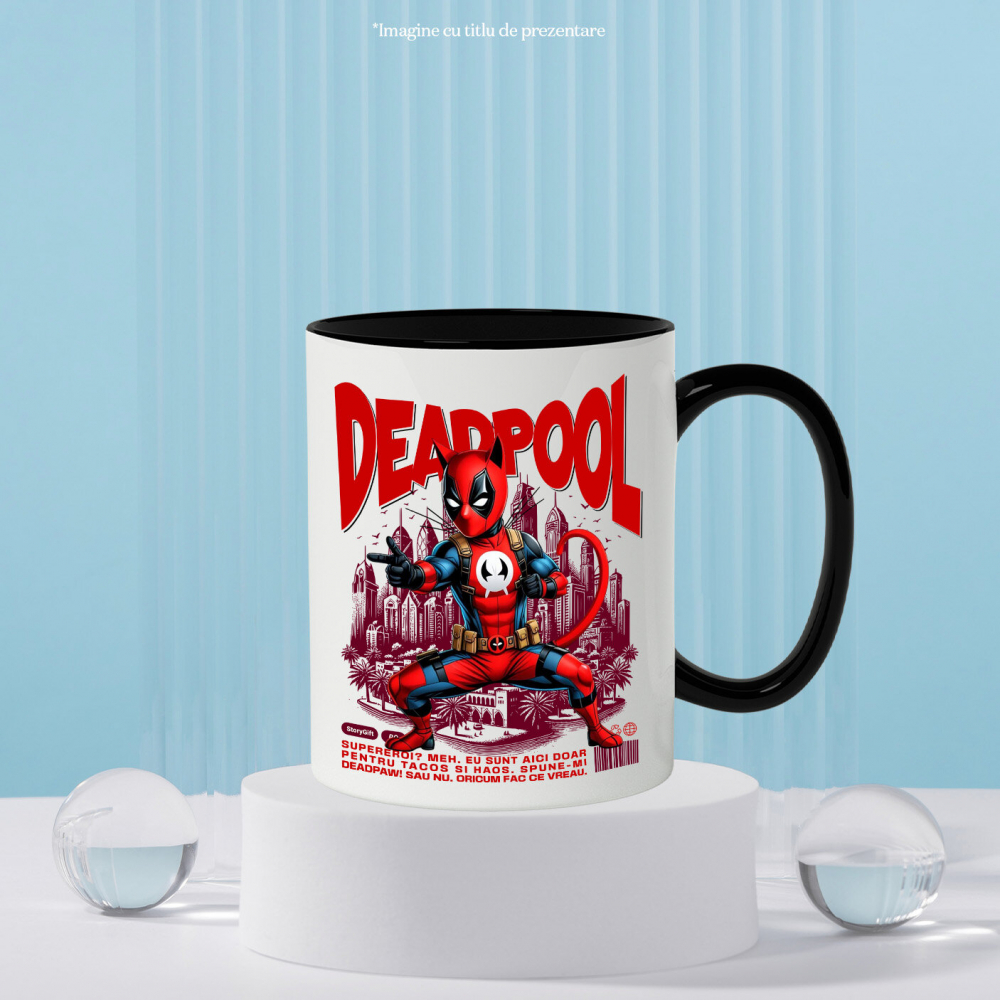 Cana Personalizata Pisică Siameză în Costum Deadpool – Supererou Amuzant pentru Iubitorii de Animale [3]