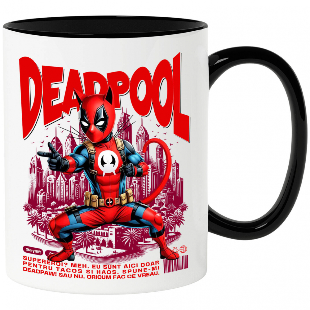 Cana Personalizata Pisică Siameză în Costum Deadpool – Supererou Amuzant pentru Iubitorii de Animale [1]