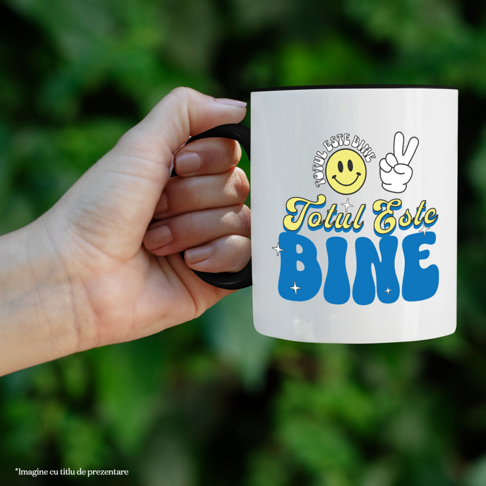 Cana Personalizata Totul Este Bine – Tricou Personalizat cu Smiley Face Galben și Mesaj Inspirațional [2]