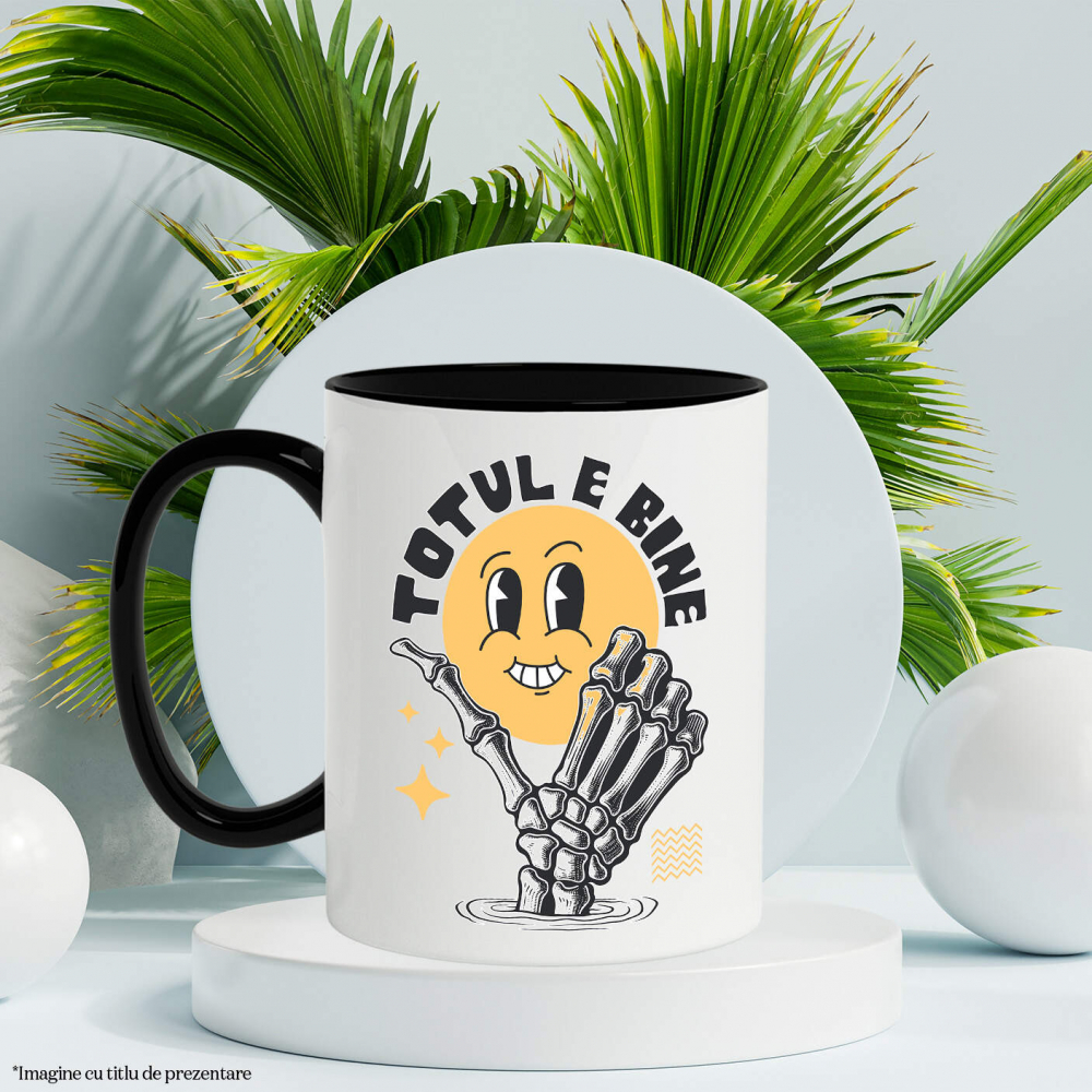 Cana Personalizata Smiley Face Vesel și Mână Umană - Mesaj Incurajator „Totul E Bine” Cadou Motivațional [3]