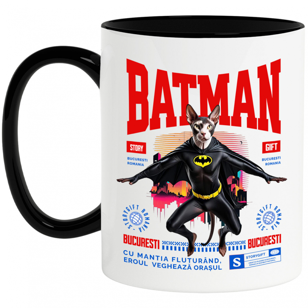 Cana Personalizata Pisica Sphynx în Costum de Batman – Un Supererou Unic pentru Copii și Iubitorii de Animale [1]