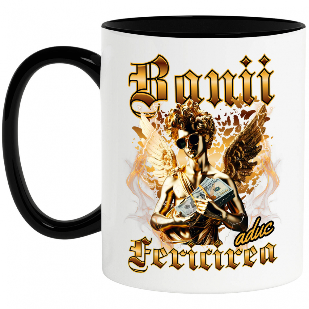 Cana Personalizata Statuie de Aur cu Aripi și Ochelari de Soare - Cadou Motivațional Banii Aduc Fericire [1]