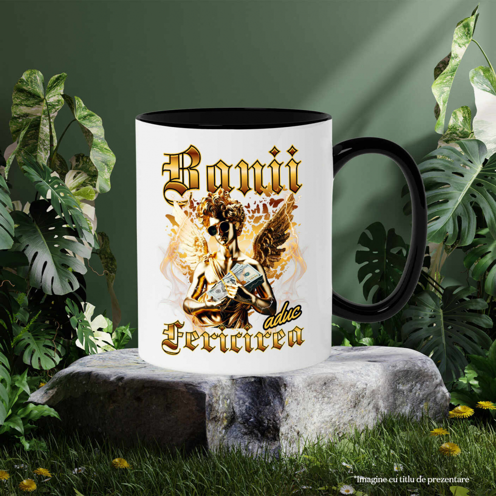 Cana Personalizata Statuie de Aur cu Aripi și Ochelari de Soare - Cadou Motivațional Banii Aduc Fericire [3]