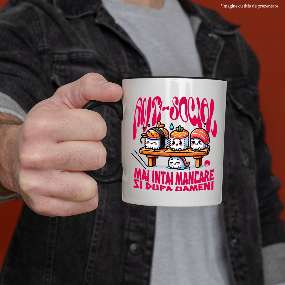 Cana Personalizata Sushi personalizat cu mesaj „Anti-social, mai întâi mâncare și apoi vorbim” – Cadou original pentru iubitorii de sushi [2]