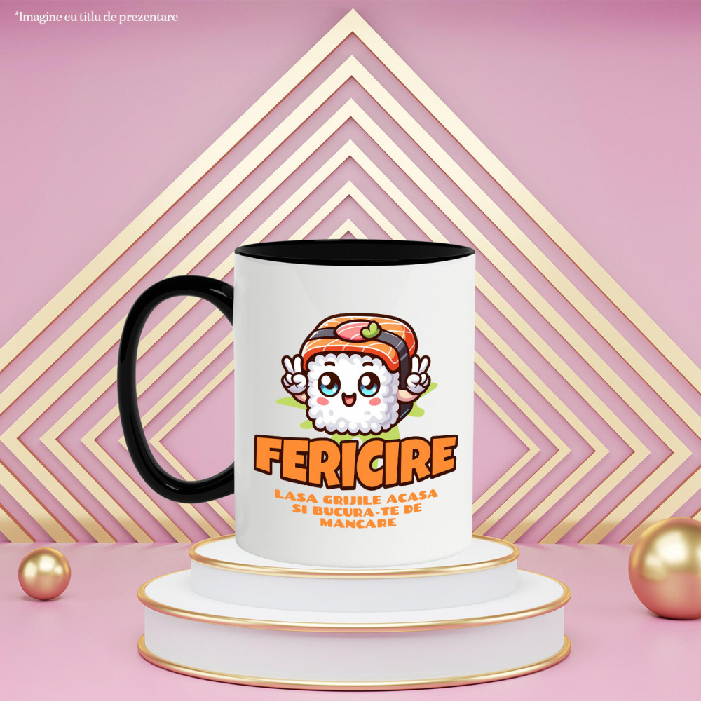 Cana Personalizata Sushi personalizat cu semnul păcii și mesaj „Fericire, lasă grijile acasă” – Cadou perfect pentru iubitorii de mâncare asiatică [3]