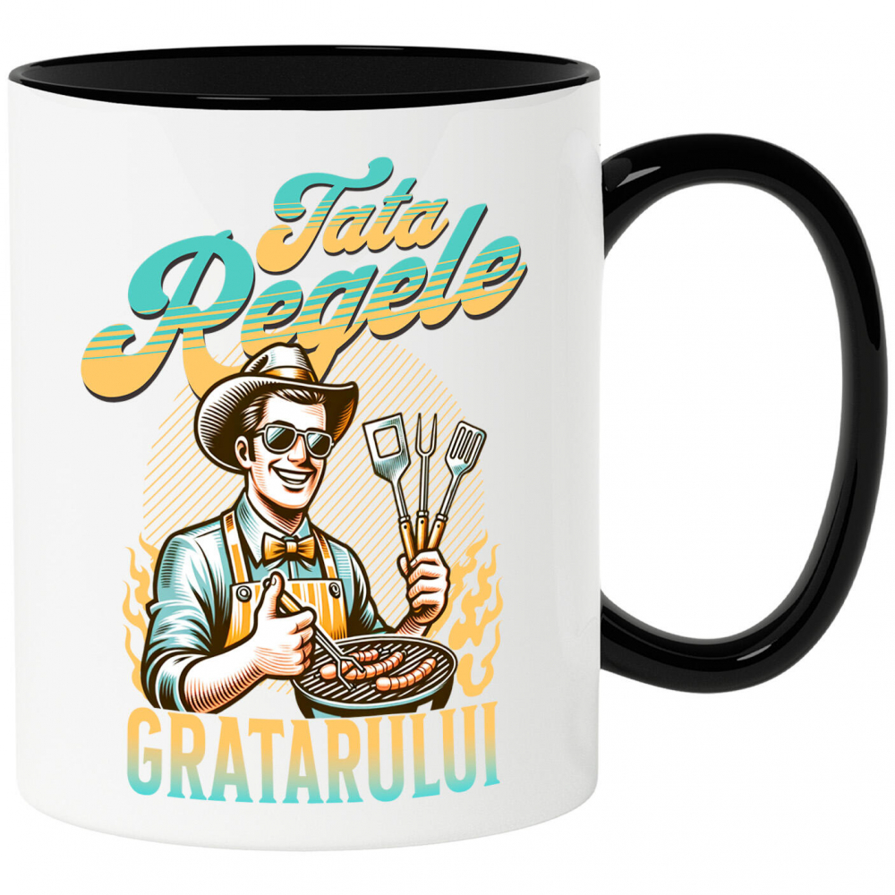 Cana Personalizata Cadou personalizat pentru tata – Pălărie, ochelari, papion și instrumente pentru grătar – „Tata Regele” [1]