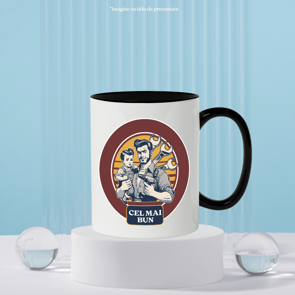 Cana Personalizata Tata și Fiu Muncitori Cu Bormașina – Cadou Personalizat Familie, Iubire și Muncă [3]