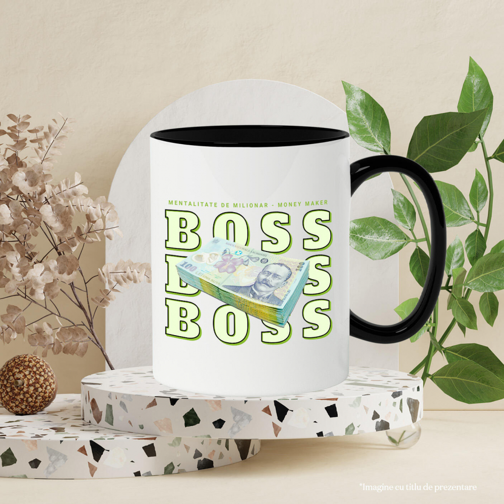 Cana Personalizata Teanc Bancnote 100 Lei – „Masiv Boss, Mentalitate de Milionar” – Cadou Personalizat pentru Familie, Tati, Prieteni, România [3]