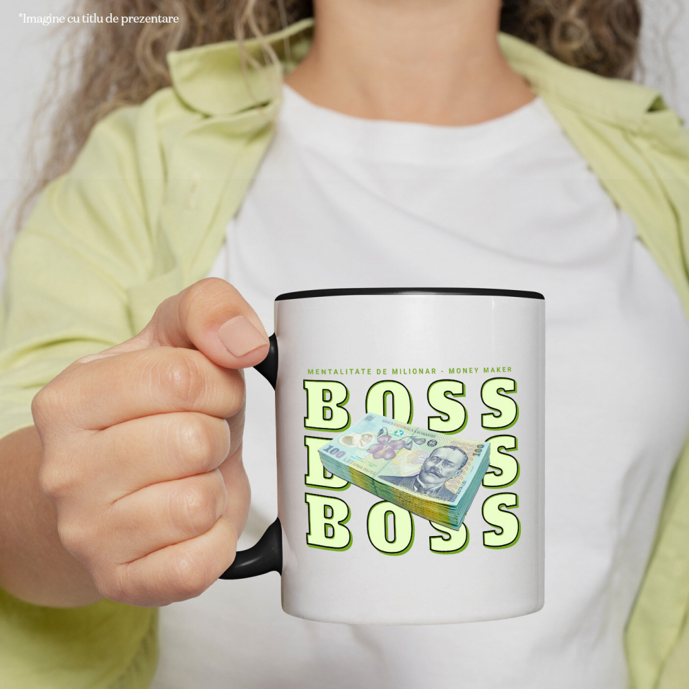 Cana Personalizata Teanc Bancnote 100 Lei – „Masiv Boss, Mentalitate de Milionar” – Cadou Personalizat pentru Familie, Tati, Prieteni, România [2]