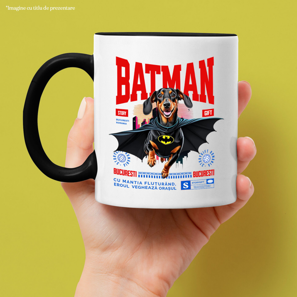 Cana Personalizata Teckel În Costum de Batman – Câine Supererou pentru Copii și Iubitorii de Animale [2]