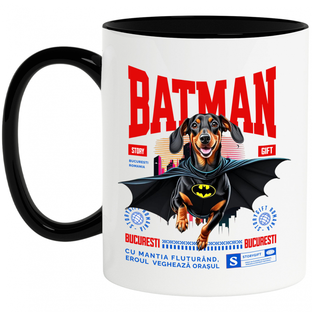 Cana Personalizata Teckel În Costum de Batman – Câine Supererou pentru Copii și Iubitorii de Animale [1]