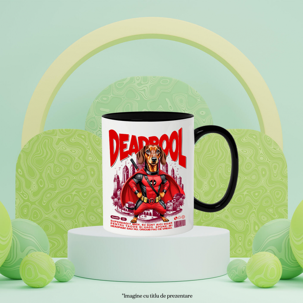 Cana Personalizata Teckel / Dachshund în Costum Deadpool - Cadou Personalizat pentru Copii și Familie [3]