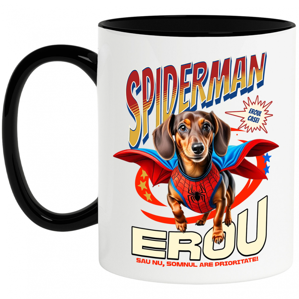 Cana Personalizata Teckel (Dachshund) în Costum Spider-Man - Cadou Personalizat pentru Copii și Familie [1]