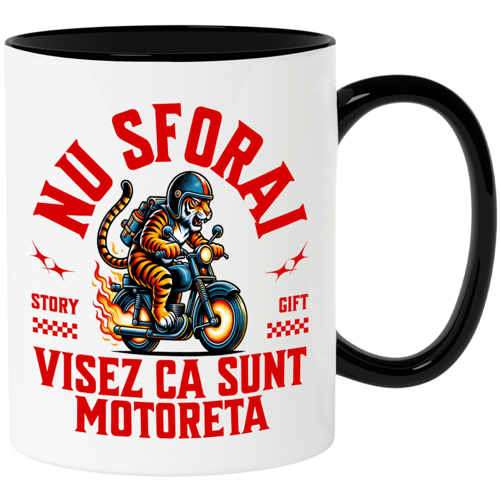 Cana Personalizata Tigru Furios Pe Motor Vintage – Design Amuzant și Plin de Pasiune [1]