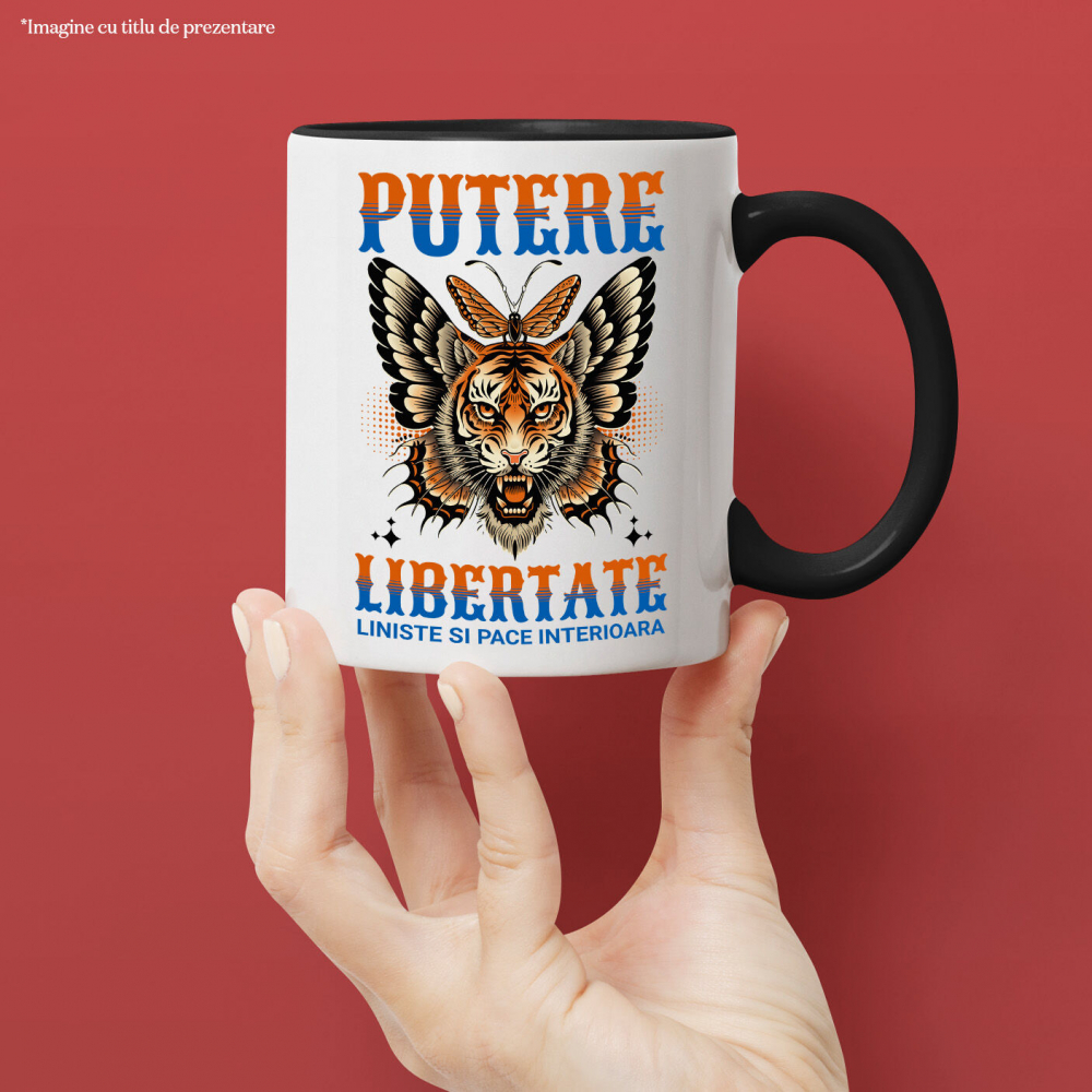 Cana Personalizata Tigru Furios cu Colți și Aripi de Fluture - Putere și Libertate Motivatională pentru Cadouri Personalizate [2]