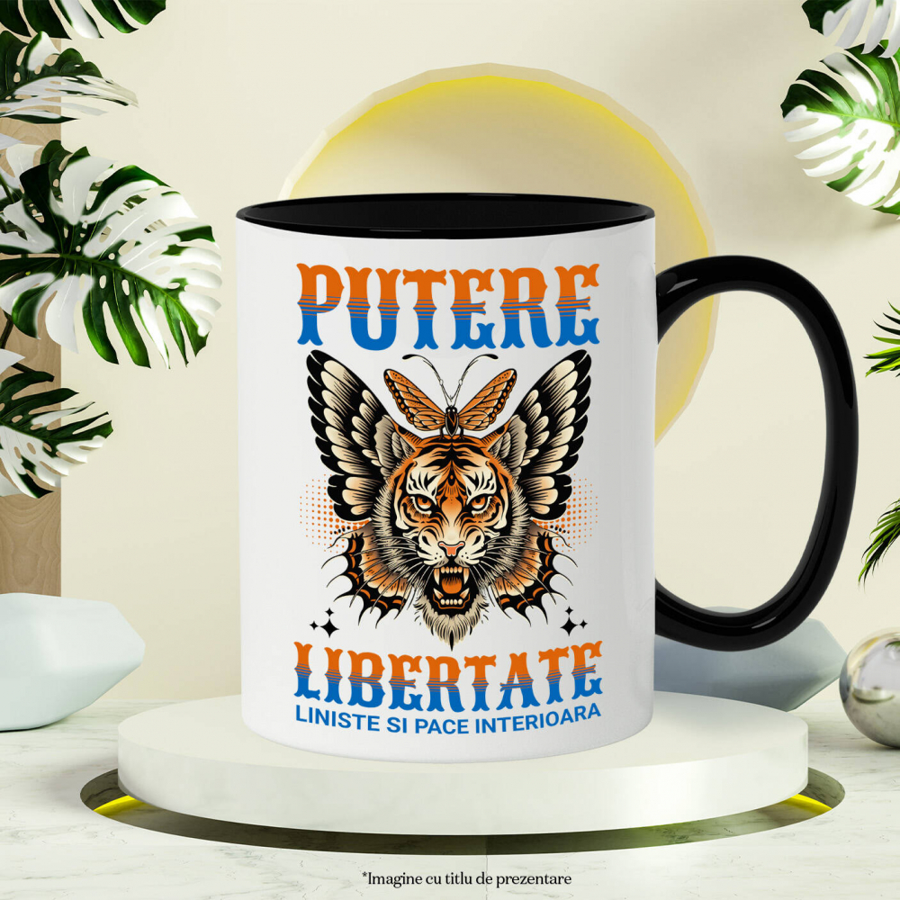 Cana Personalizata Tigru Furios cu Colți și Aripi de Fluture - Putere și Libertate Motivatională pentru Cadouri Personalizate [3]