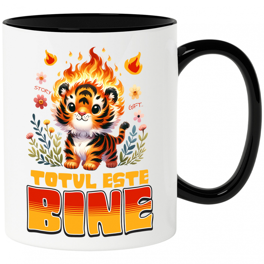 Cana Personalizata Tigru Pui Animat în Flăcări și Flori Colorate - Cadouri Ironic Optimiste pentru Familie și Copii [1]