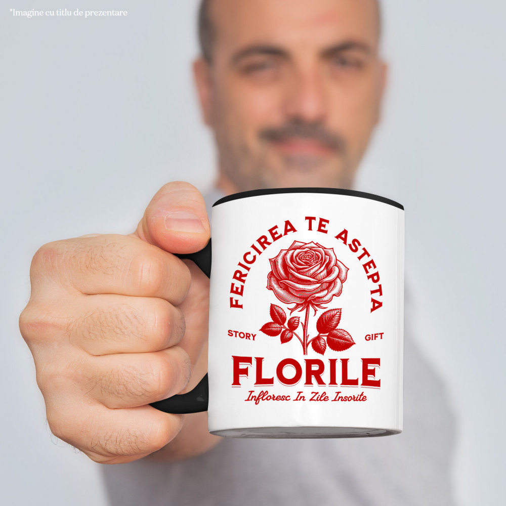 Cana Personalizata Trandafir Roșu și Mesaj de Fericire | Cadou Romantic cu Flori Înflorite [2]