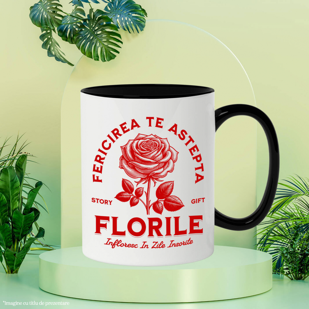 Cana Personalizata Trandafir Roșu și Mesaj de Fericire | Cadou Romantic cu Flori Înflorite [3]