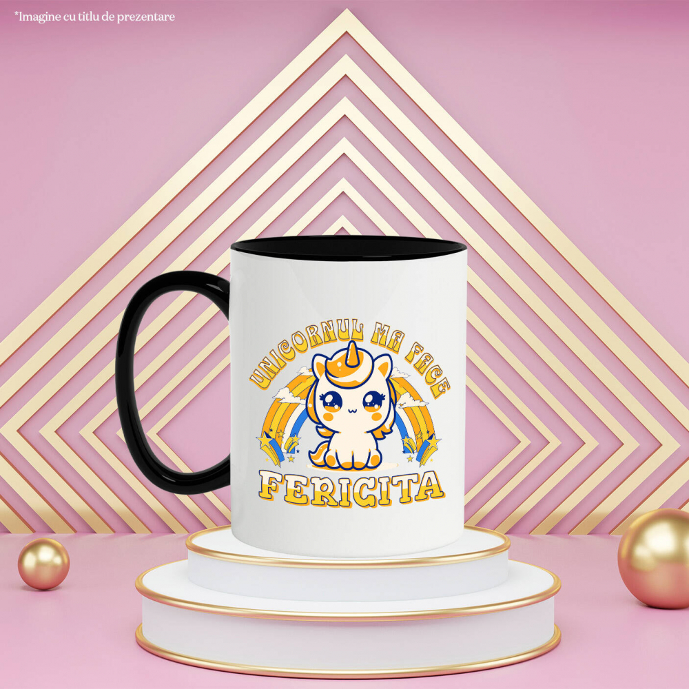 Cana Personalizata Unicorn Galben Colorat cu Curcubeu – „Unicornul Mă Face Fericită” | Cadou Personalizat [3]