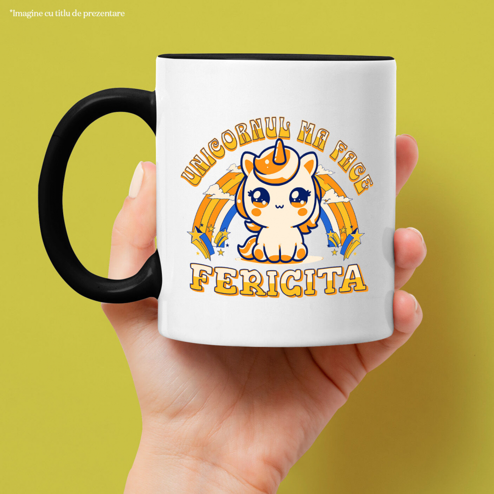 Cana Personalizata Unicorn Galben Colorat cu Curcubeu – „Unicornul Mă Face Fericită” | Cadou Personalizat [2]