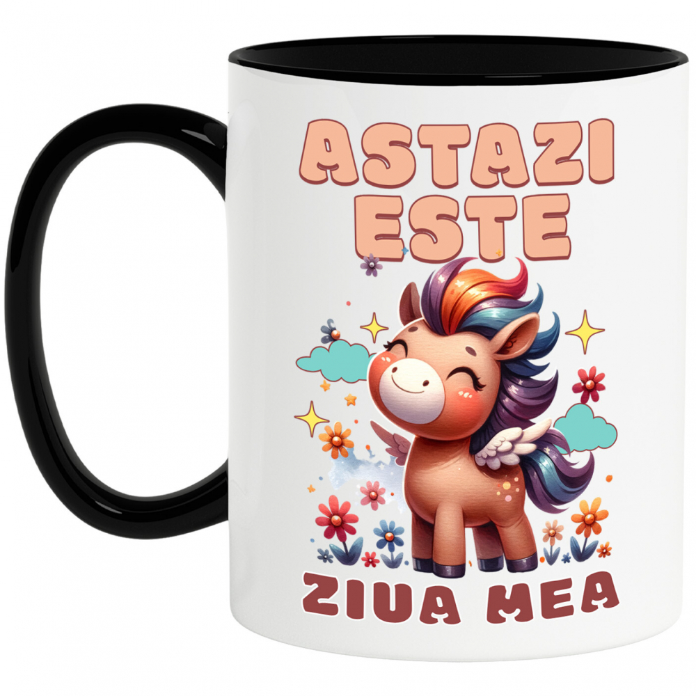 Cana Personalizata Unicorn Vesel cu Flori – Cadou Personalizat pentru Ziua Mea [1]