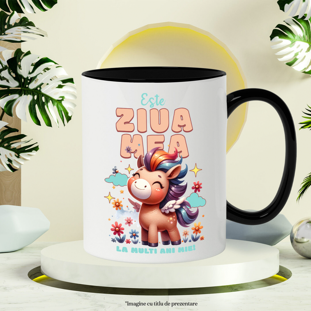 Cana Personalizata Unicorn Vesel cu Flori – Cadou Personalizat pentru Aniversări și Copii [3]