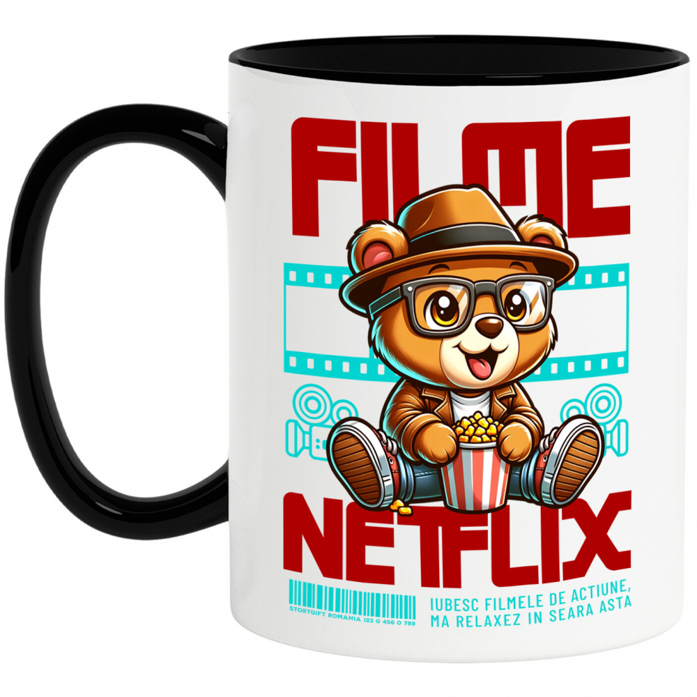 Cana Personalizata Urs Brun cu Ochelari și Popcorn - Cadouri Personalizate pentru Copii și Familie, Cinema [1]