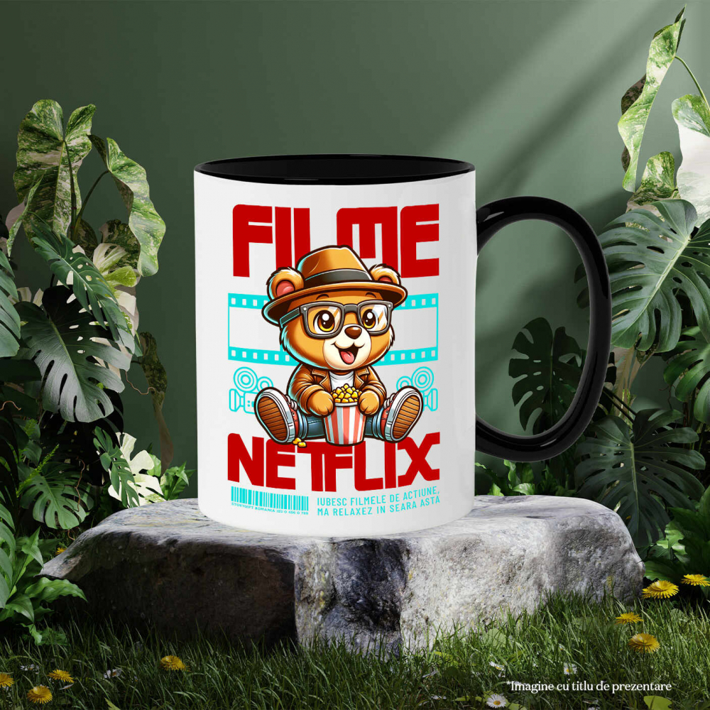 Cana Personalizata Urs Brun cu Ochelari și Popcorn - Cadouri Personalizate pentru Copii și Familie, Cinema [3]