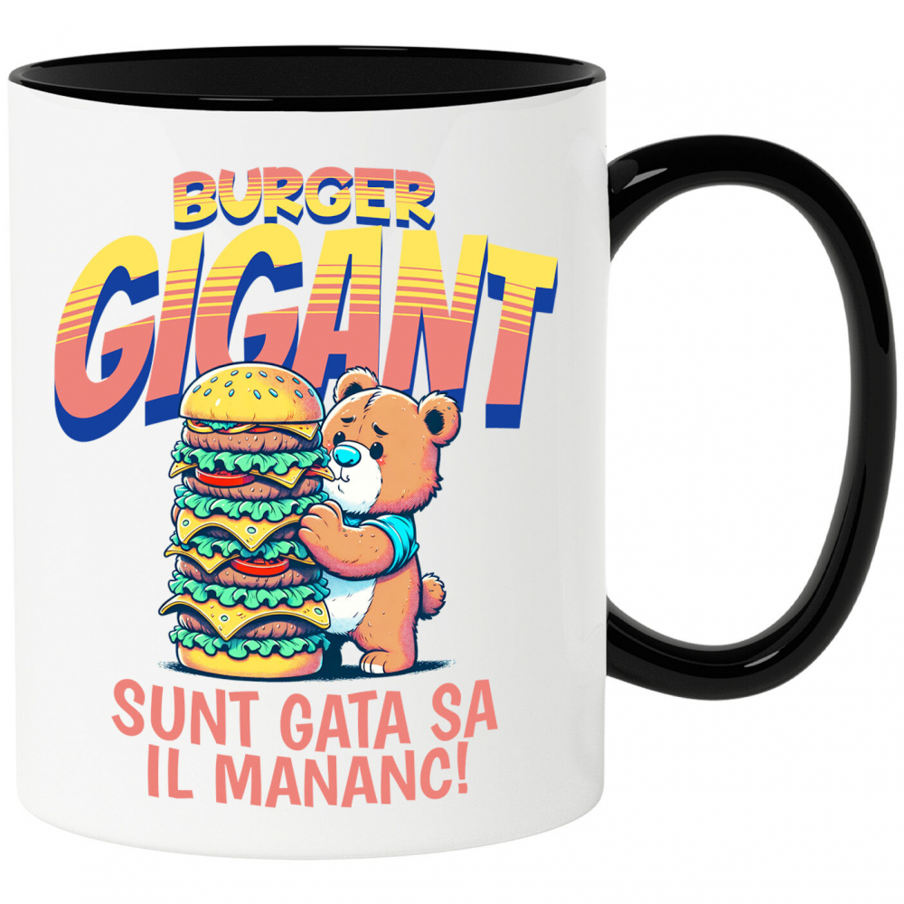 Cana Personalizata Urs De Pluș cu Burger Gigant - Cadouri Amuzante pentru Copii și Familie cu Tematică Fast Food [1]
