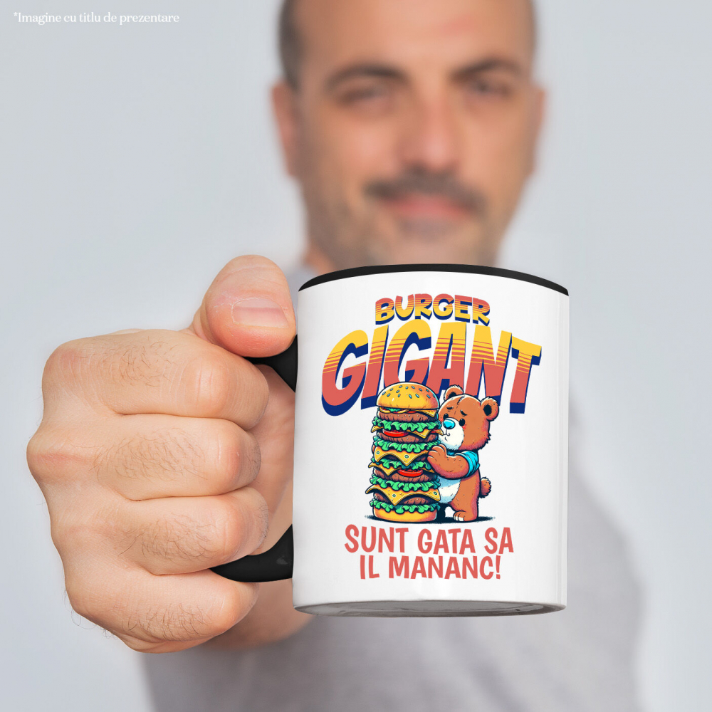 Cana Personalizata Urs De Pluș cu Burger Gigant - Cadouri Amuzante pentru Copii și Familie cu Tematică Fast Food [2]
