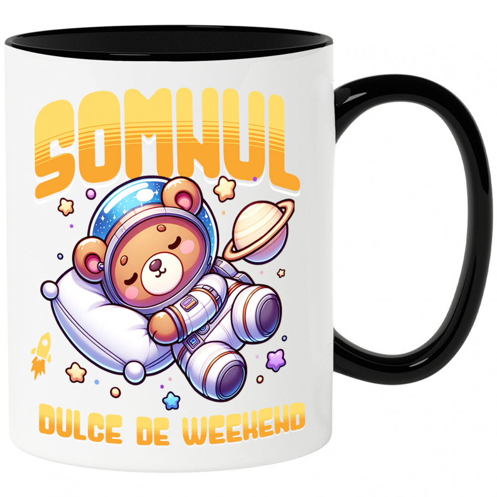 Cana Personalizata Urs de Plus Maro – Somnul Dulce de Weekend în Spațiu Printre Stele | Cadou Personalizat pentru Copii [1]