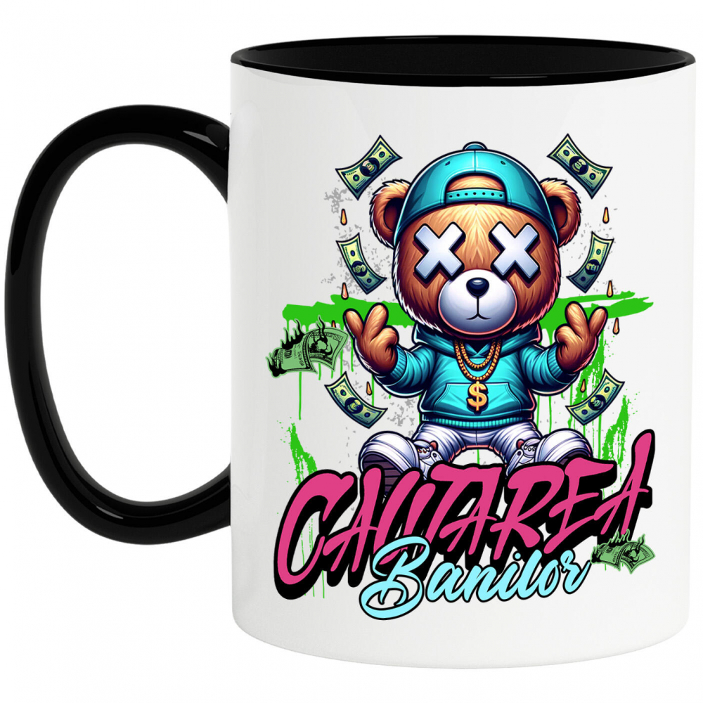 Cana Personalizata Urs de Plus Stil Gangster cu Bancnote în Zbor – „În Căutarea Banilor” – Cadou Personalizat pentru Familie, Tati, Copii, Prieteni [1]