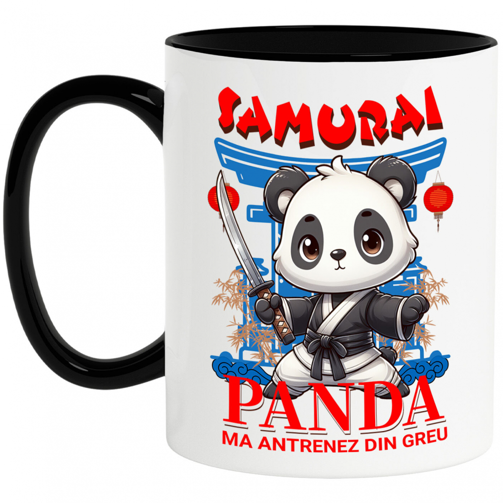 Cana Personalizata Urs Panda Samurai cu Costum de Karate și Sabie Ninja - Cadou Personalizat pentru Copii și Tati [1]