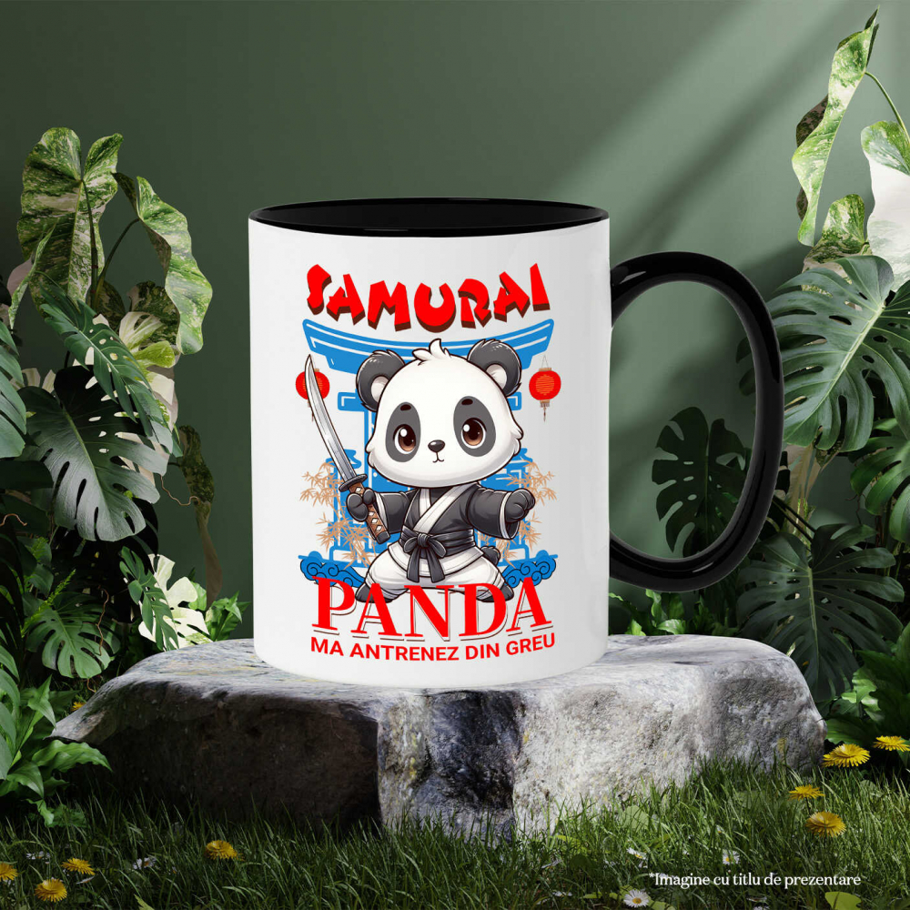 Cana Personalizata Urs Panda Samurai cu Costum de Karate și Sabie Ninja - Cadou Personalizat pentru Copii și Tati [3]