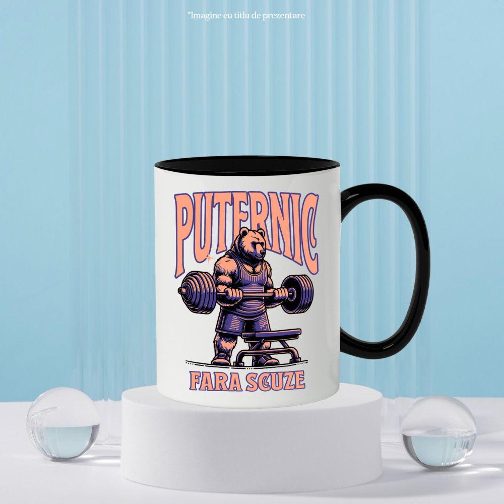 Cana Personalizata urs puternic, urs la sală, ridicat greutăți, antrenament fitness, tricou sport personalizat, cadou pentru sportivi, maiou de forță, urs culturist, design sală de forță, cadouri pentru tati și prieteni [3]