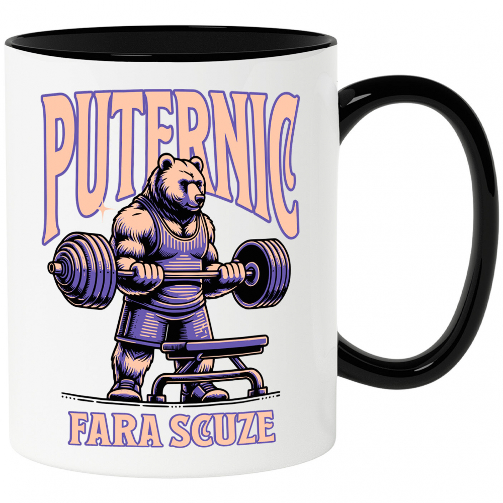 Cana Personalizata urs puternic, urs la sală, ridicat greutăți, antrenament fitness, tricou sport personalizat, cadou pentru sportivi, maiou de forță, urs culturist, design sală de forță, cadouri pentru tati și prieteni [1]