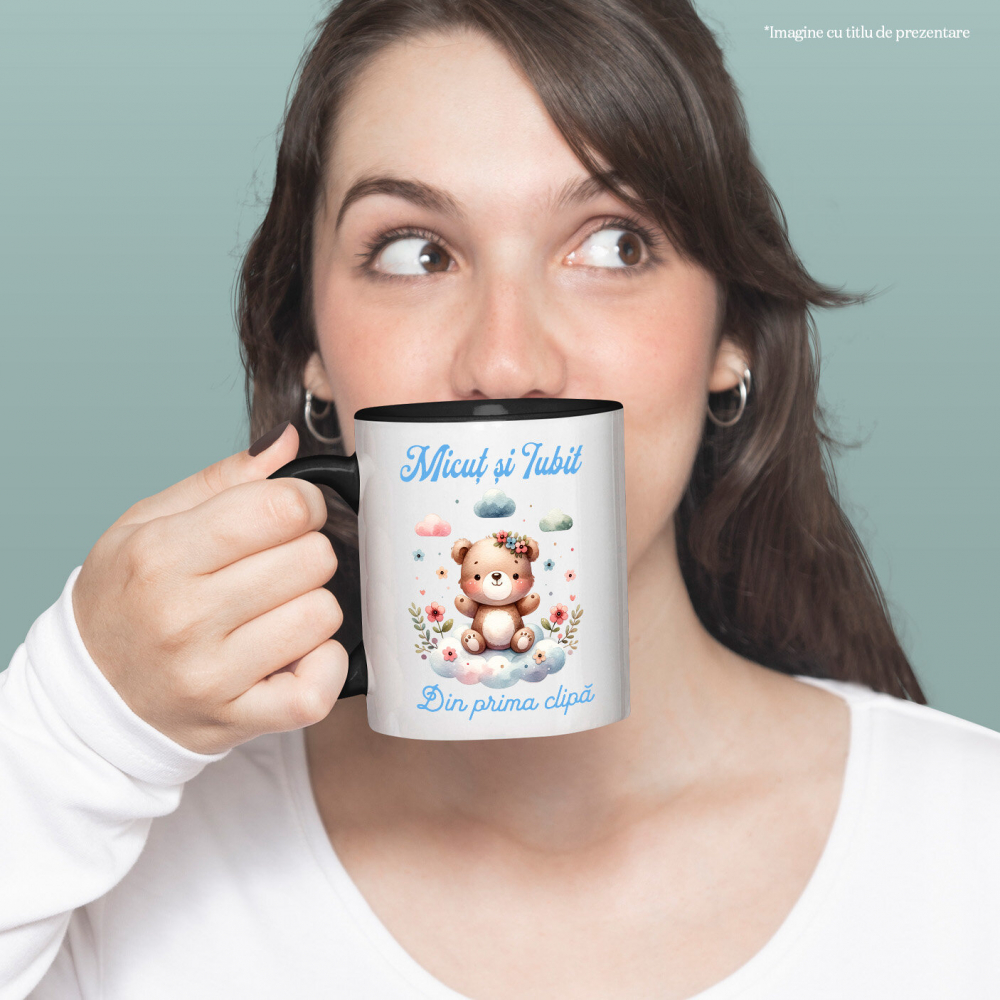 Cana Personalizata Cadou Personalizat „Micuț Și Iubit Din Prima Zi” | Ursuleț De Pluș Maro Pe Norisor [2]