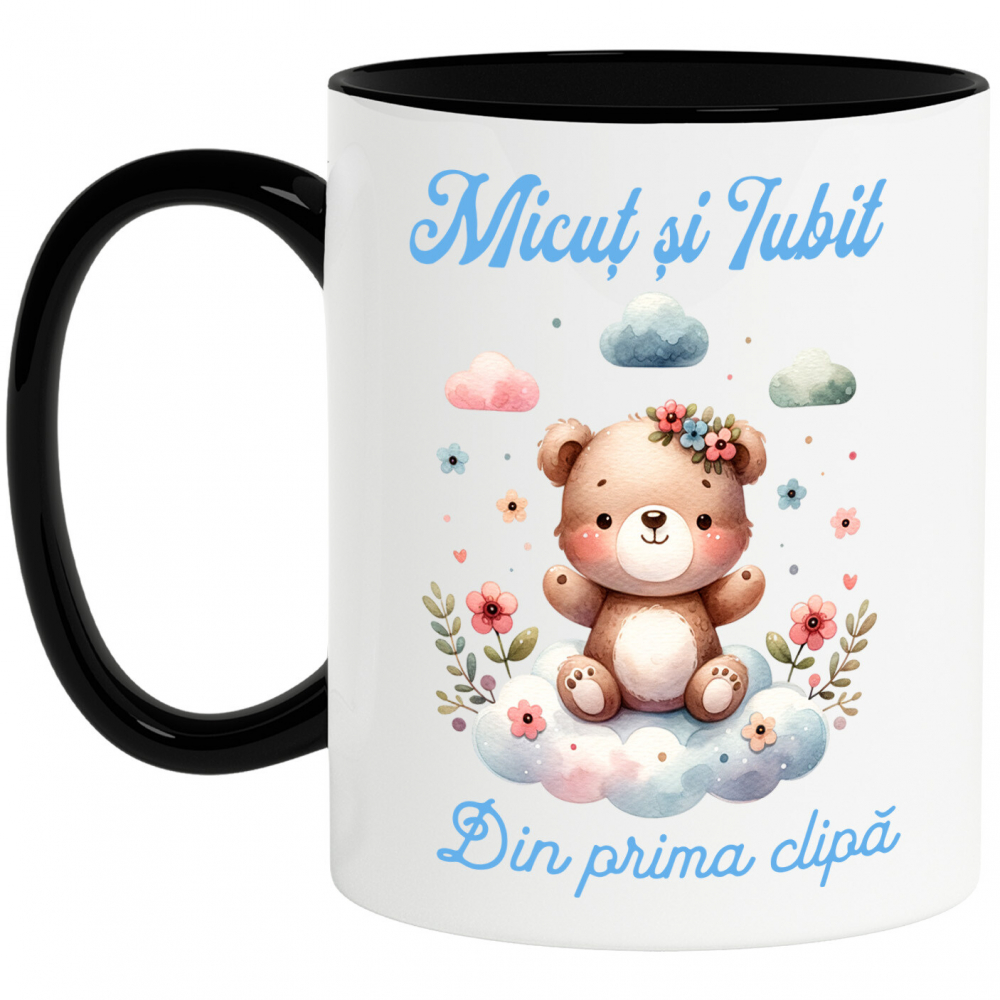 Cana Personalizata Cadou Personalizat „Micuț Și Iubit Din Prima Zi” | Ursuleț De Pluș Maro Pe Norisor [1]