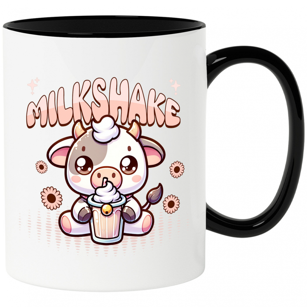 Cana Personalizata „Vacă Adorabilă cu Pahar Roz – Milshake și Natură, Cadou Personalizat pentru Copii și Familie” [1]