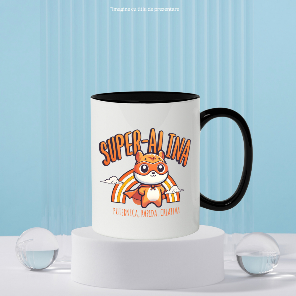 Cana Personalizata Veverița Cu Masca Și Pelerină De Super Erou Curcubeu – Cadou Personalizat Pentru Copii [3]