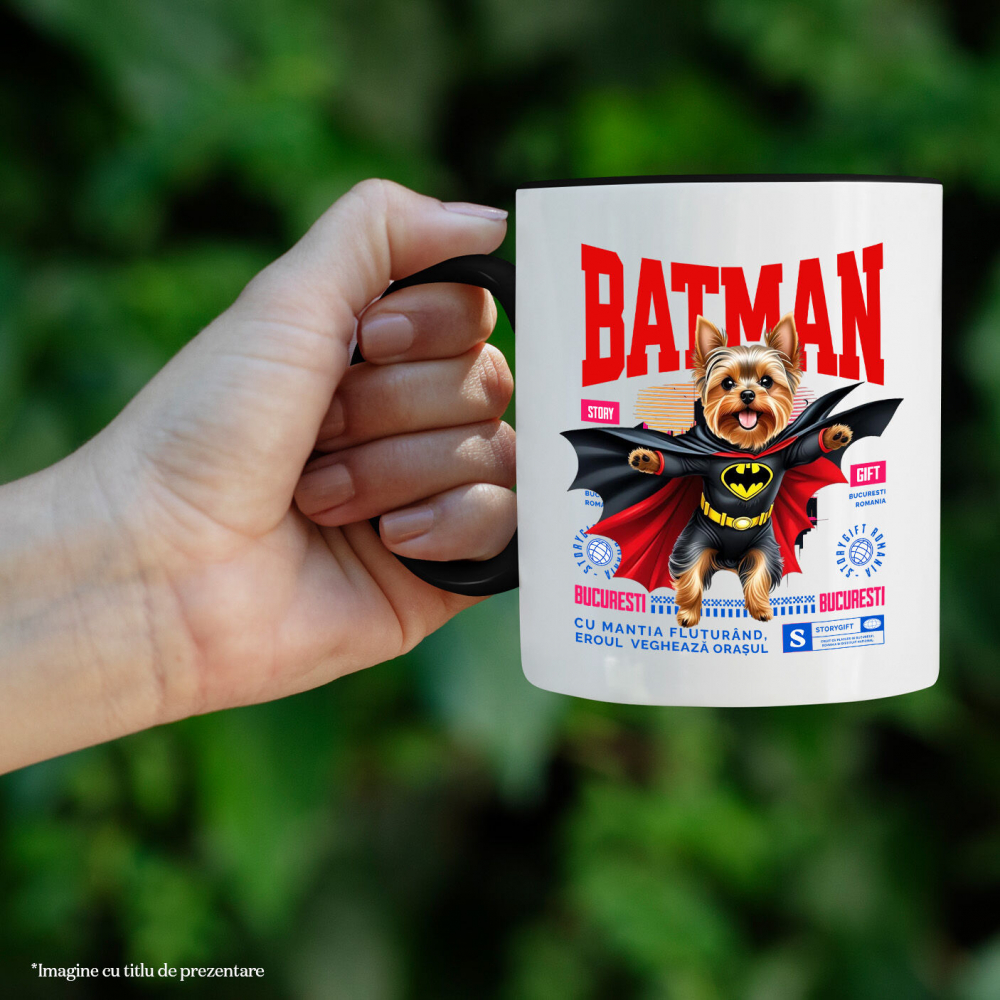 Cana Personalizata Yorkshire Terrier În Costum de Batman – Câine Supererou pentru Copii și Iubitorii de Animale [2]