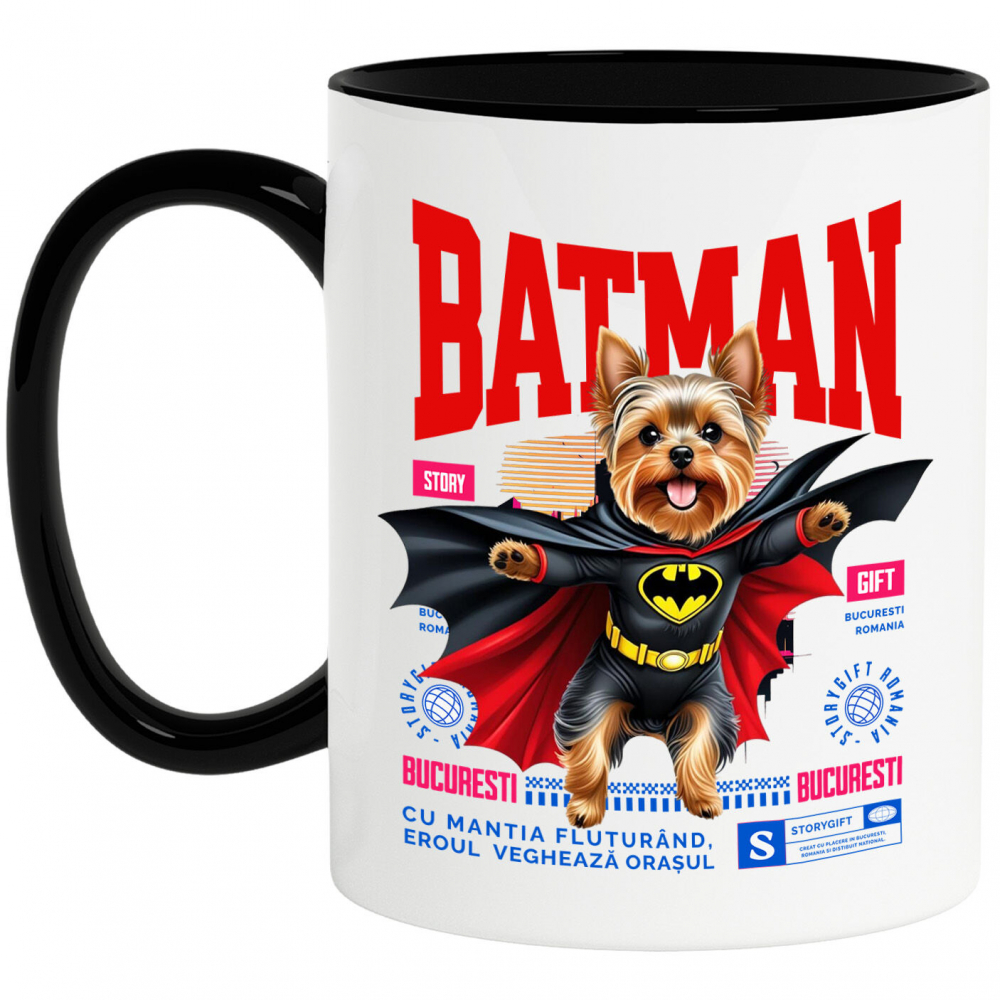 Cana Personalizata Yorkshire Terrier În Costum de Batman – Câine Supererou pentru Copii și Iubitorii de Animale [1]