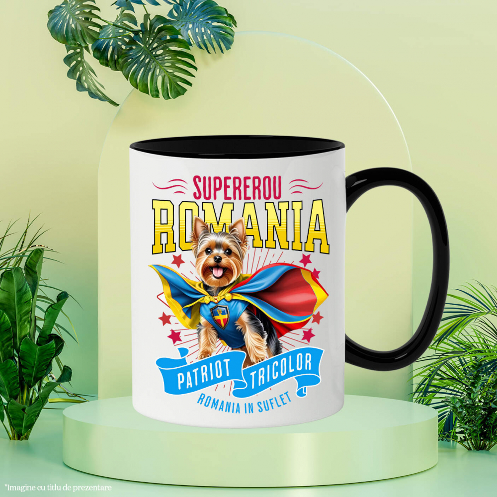 Cana Personalizata Yorkshire Terrier în Costum de Căpitan România – Cadou Personalizat pentru Iubitorii de Câini [3]