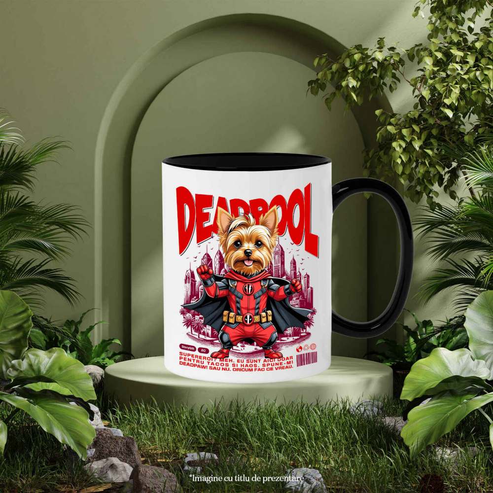 Cana Personalizata Yorkshire Terrier în Costum Deadpool - Cadou Personalizat pentru Copii și Familie [3]