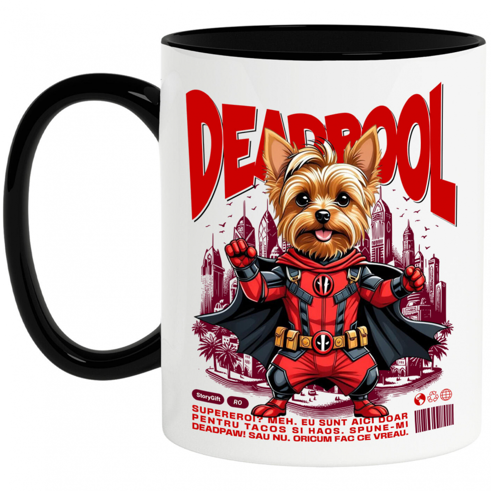 Cana Personalizata Yorkshire Terrier în Costum Deadpool - Cadou Personalizat pentru Copii și Familie [1]