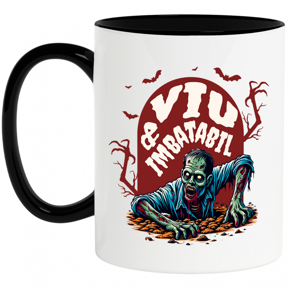 Cana Personalizata Zombie Iesind Din Mormânt | Viu & Imbatabil | Cadou Halloween Tematic [1]