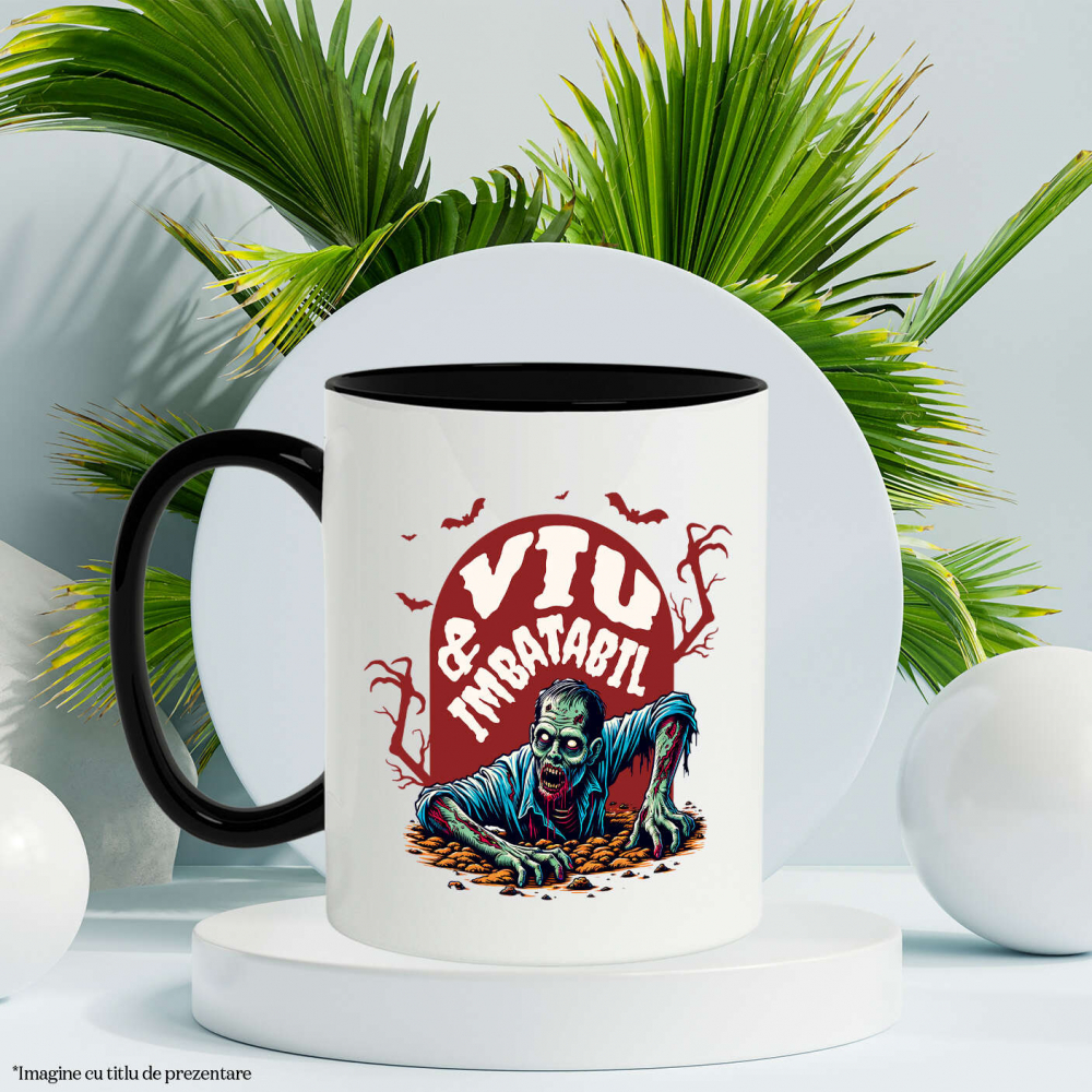 Cana Personalizata Zombie Iesind Din Mormânt | Viu & Imbatabil | Cadou Halloween Tematic [3]