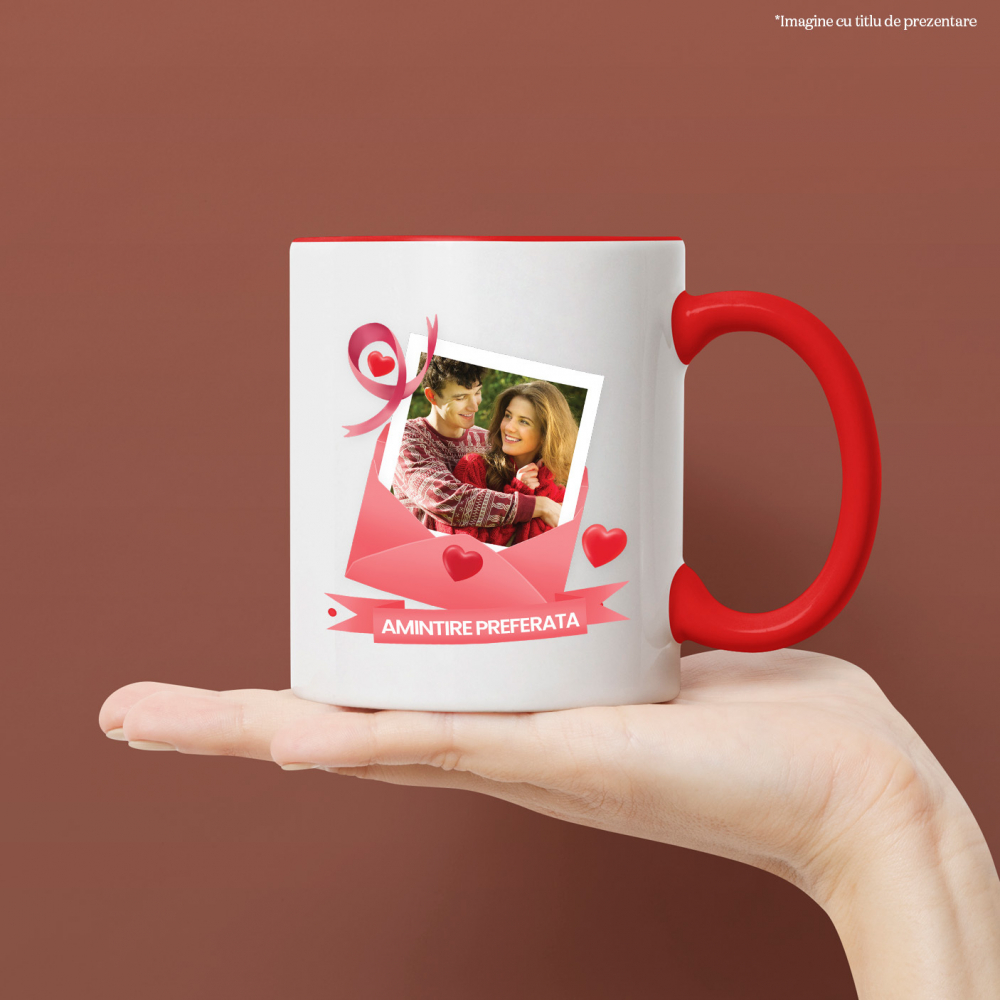 Cana Plic Cu Dragoste, Inimi Rosii, Mesaj Personalizat, Valentine's Day cu Maner si Interior Rosu [2]