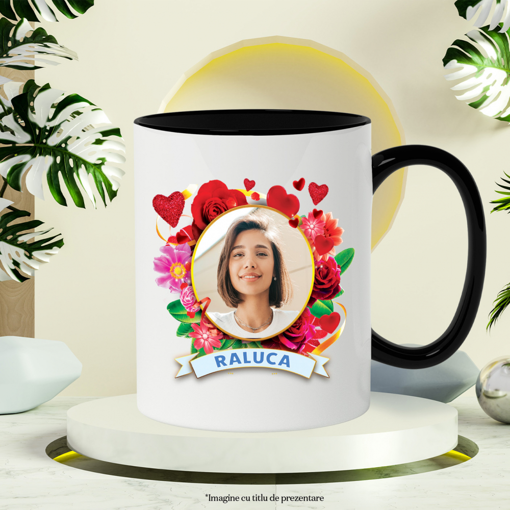 Cana Rama Rotunda, Buchet De flori Colorate,Valentine's Day cu Maner si Interior Negru [3]